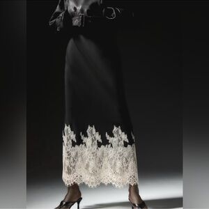 H&M Black Maxi Skirt with Ivory Lace Hem
